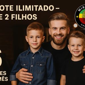 LOTE 1: PACOTE CABELO PAI E 2 FILHOS (PLANO 6 CORTES COM 2 CORTES AO MÊS CADA)